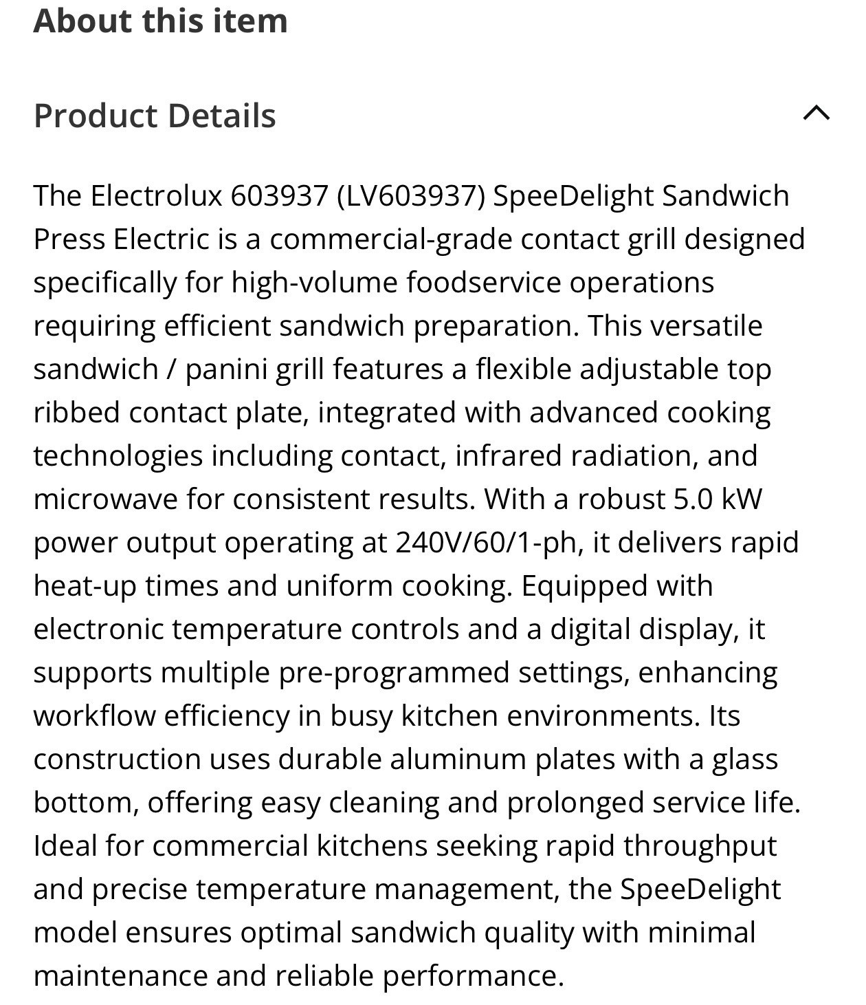 Electrolux Professional Sandwich Panini Grill Stainless Steel 14”