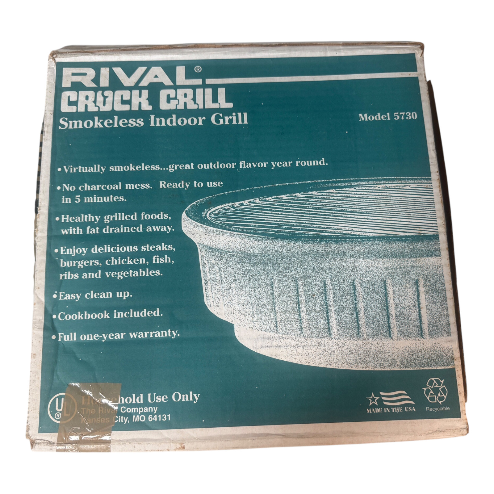 Vtg Rival Crock Grill Smokeless Round Indoor Electric Cooker Beige Tested