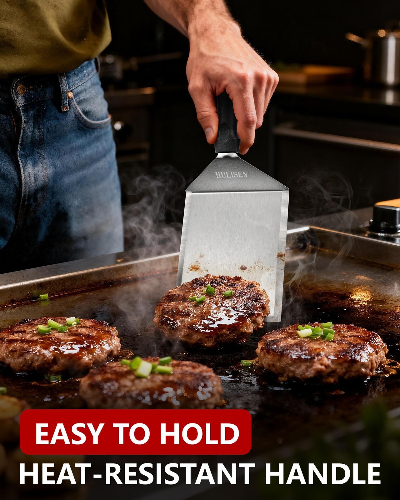HULISEN Stainless Steel Large Grill Spatula Grilling (1-Pack), Silver
