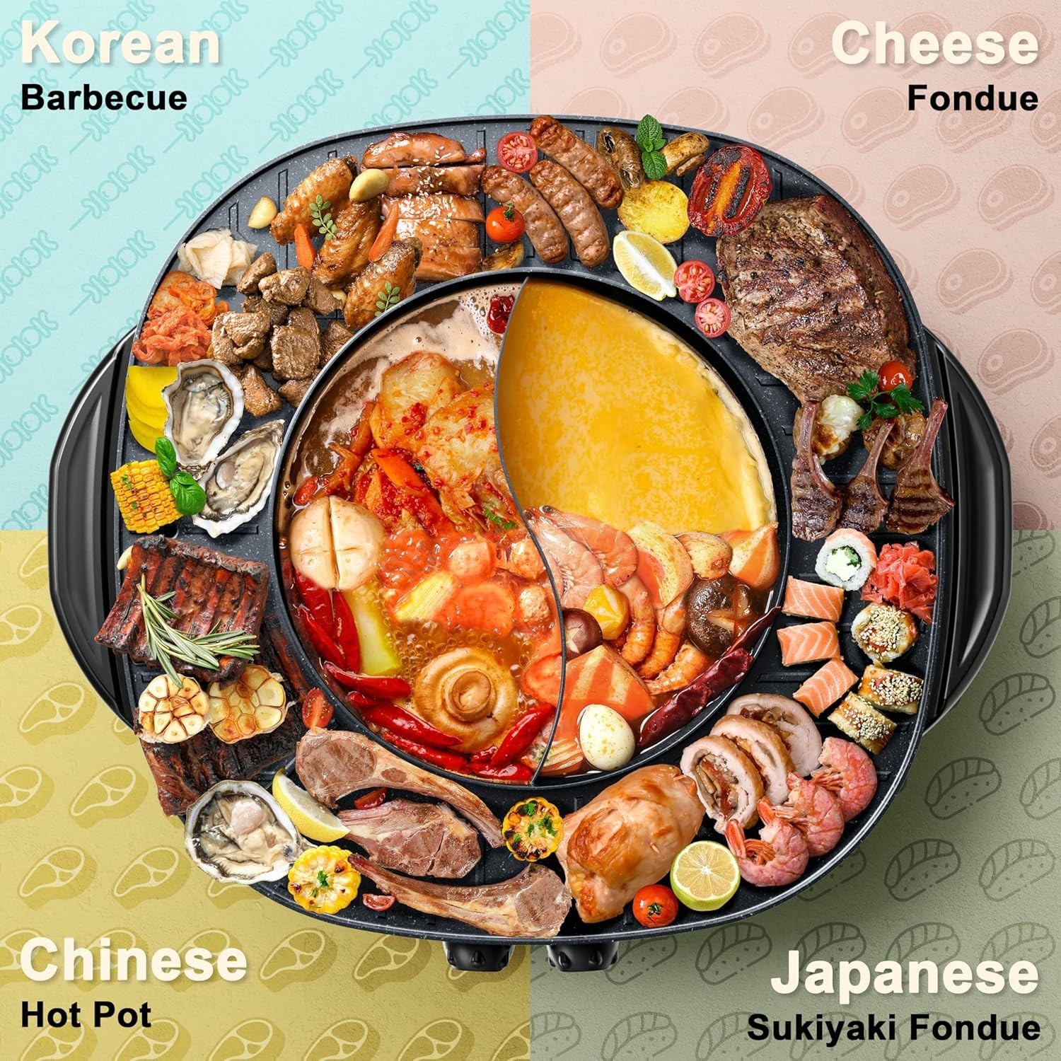 Hot Pot Electric with Grill 2 in 1, Indoor Korean BBQ & Shabu Shabu, Features Ea