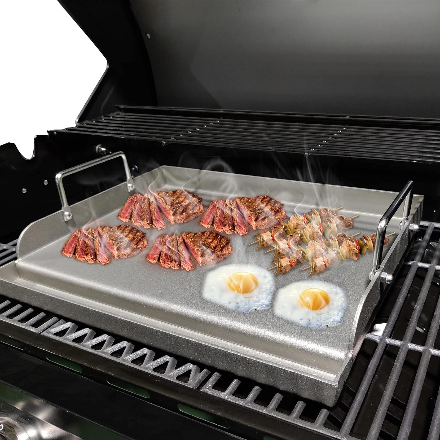 Cast Iron Griddle for Gas Grill Flat Top Griddle Insert for Outdoor Gas Grill