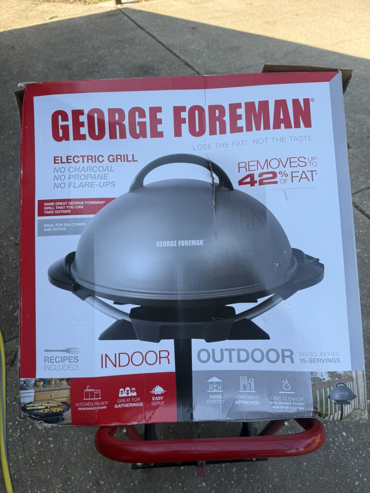 George Foreman GFO240S Indoor/Outdoor 1600W Electric Grill Stand Temp Nonstick