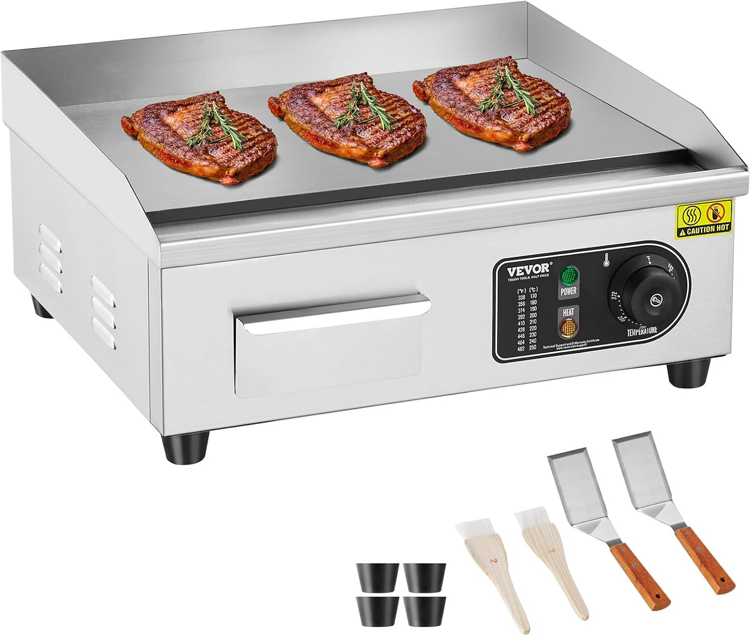 1700W Commercial Electric Griddle 18in Stainless Steel Flat Top Adjustable Temp