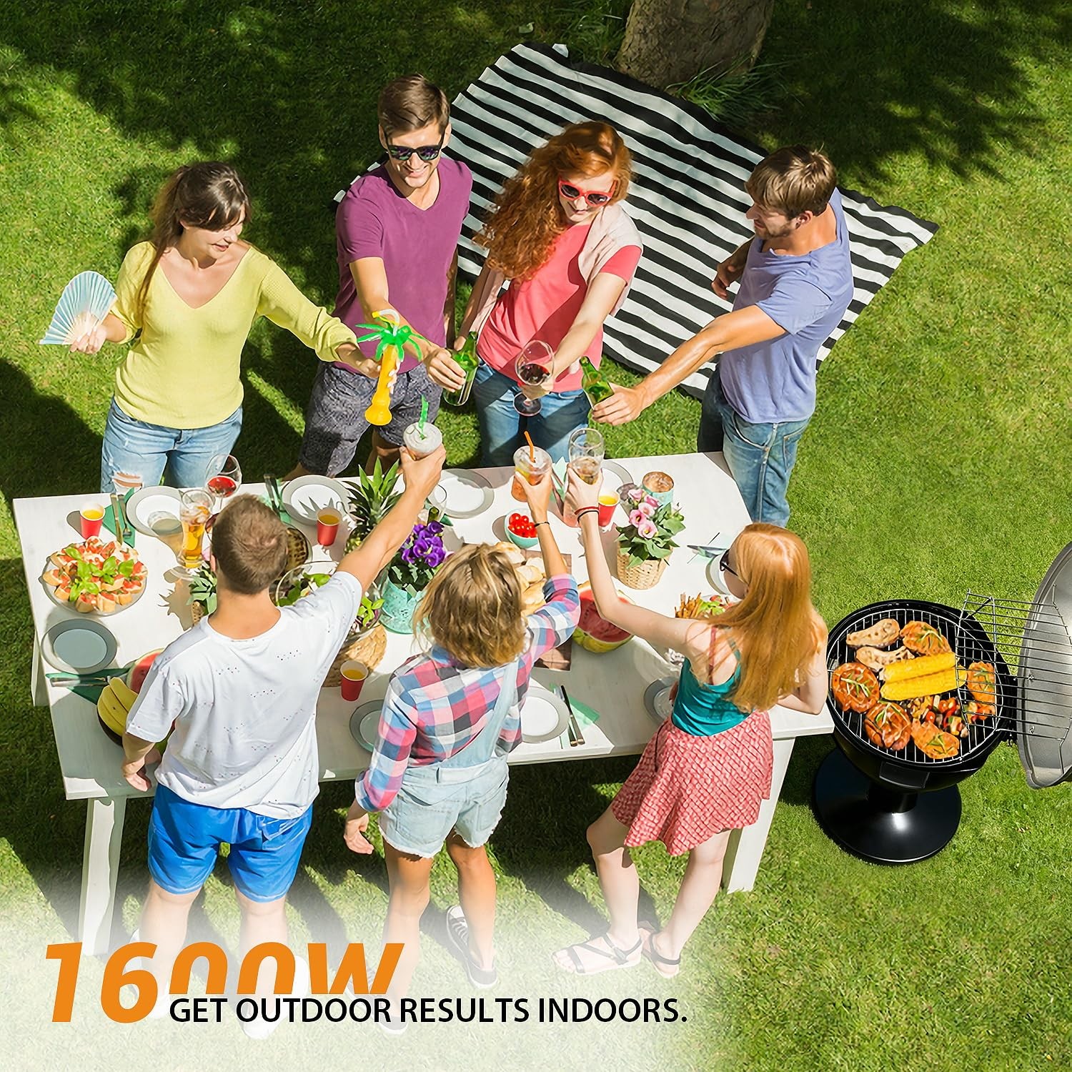 Electric Grill Techwood Indoor/Outdoor Electric Bbq Grill 1600W Portable