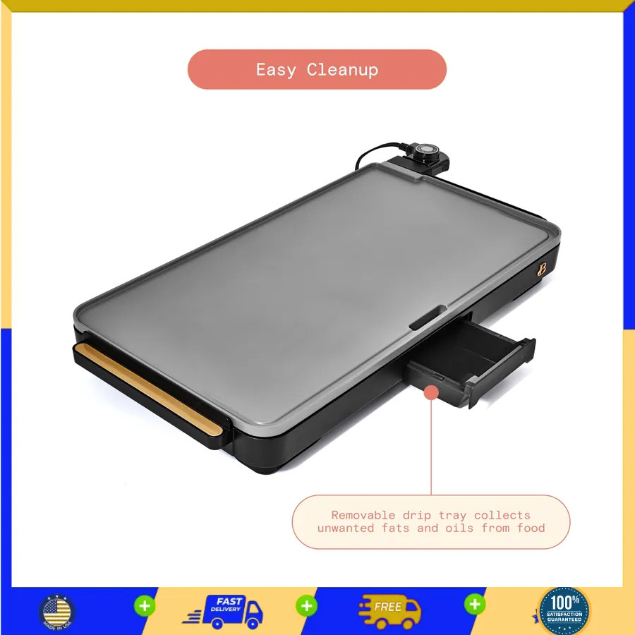 Beautiful Drew Barrymore XL Electric Griddle 12 x 22 Nonstick Black Sesame