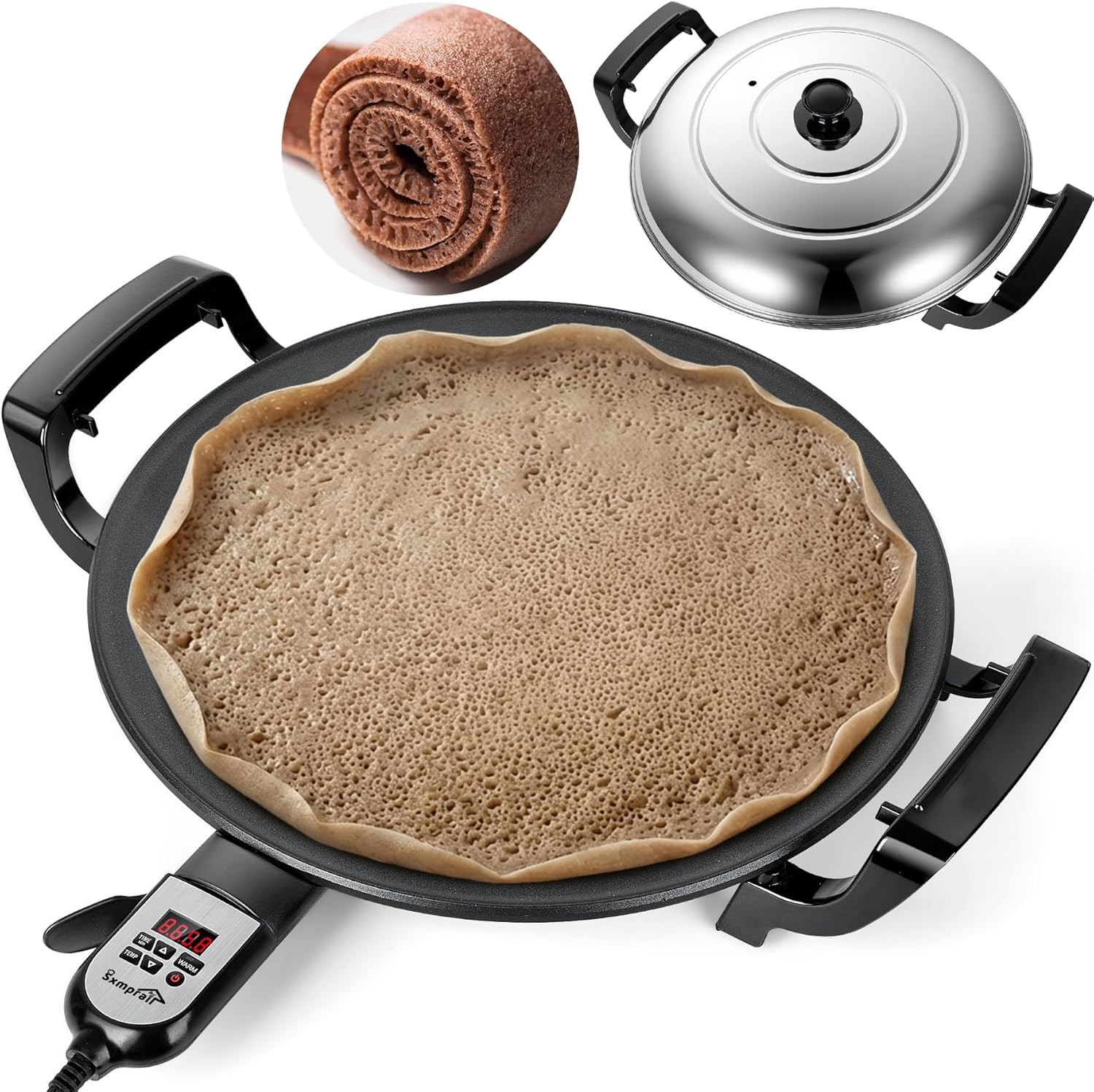 Ethiopian 18.5″ Injera Maker Mitad (Mogogo), Electric Griddle with Adjustable Te
