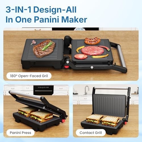 Panini Press Grill Indoor: Sandwich Maker with Nonstick Plates, Easy to Clean…