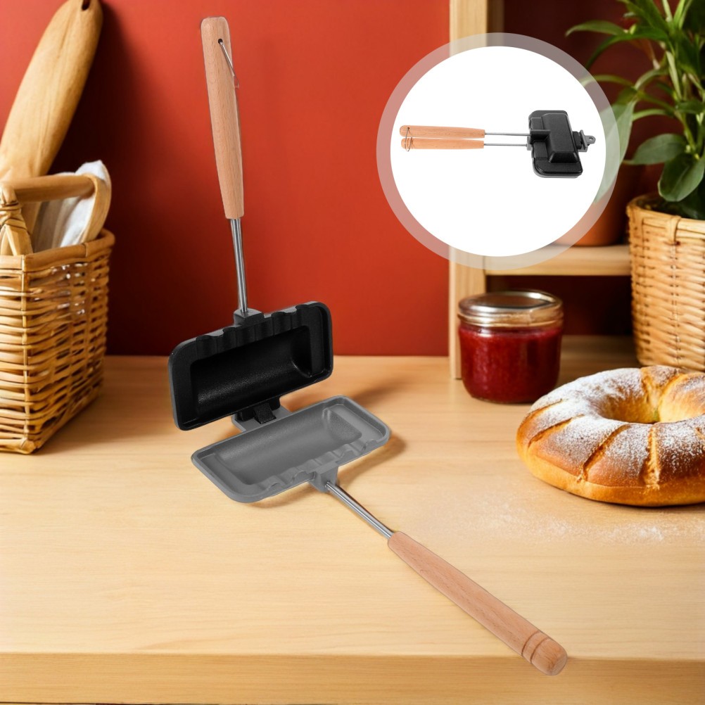 Hot Dog Toaster | Hot Sandwich Maker | Double-Sided Baking Pan with Wooden