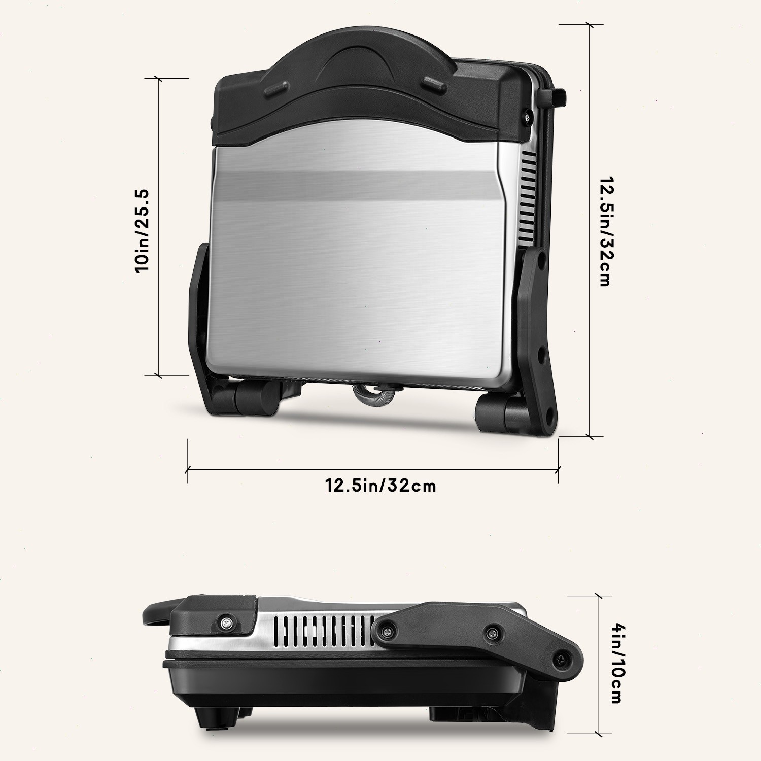 4 Slice Panini Press, Non-Stick Plates, 11″x9.8″, 180° Adjustable, Drip Tray