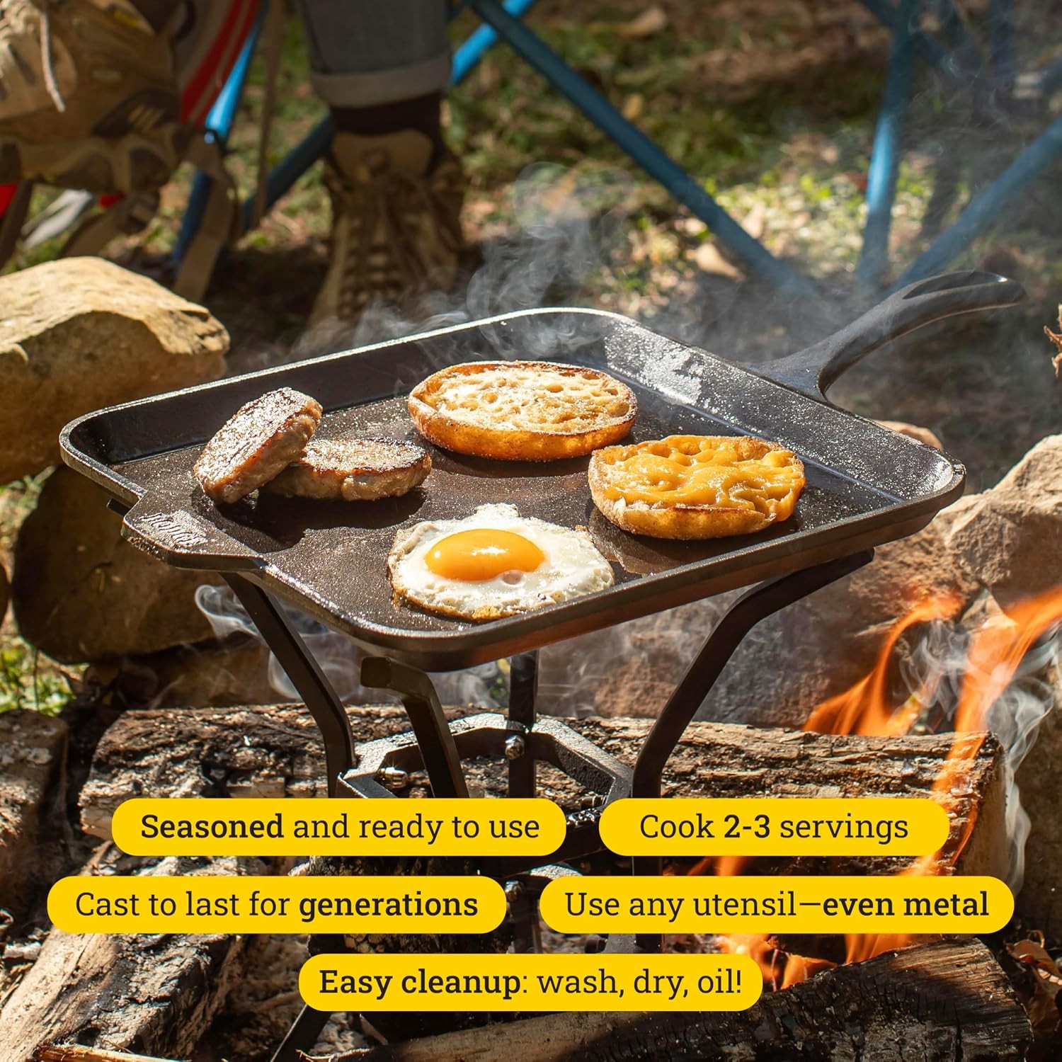Pre Seasoned Cast Iron Square Griddle 17.3×11 Inch PFAS Free Cookware Cast
