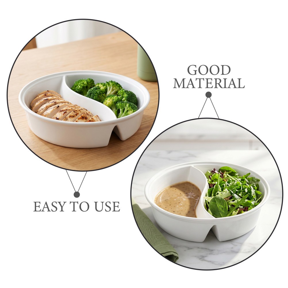 Ceramic Portion Control Dinner Bowl Microwave Safe with Dry Wet Separation White