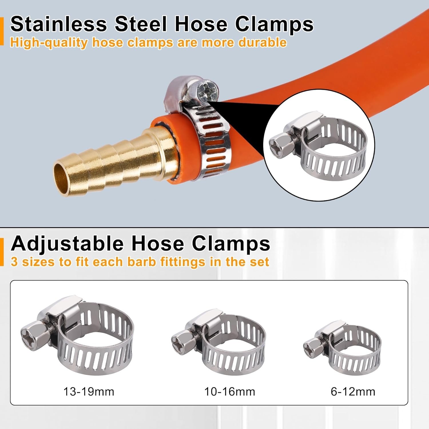 48PCS Brass Hose Barb Fitting,Barb Splicer Mender Hose Fittings 1/8″ 3/16″ 1/4″