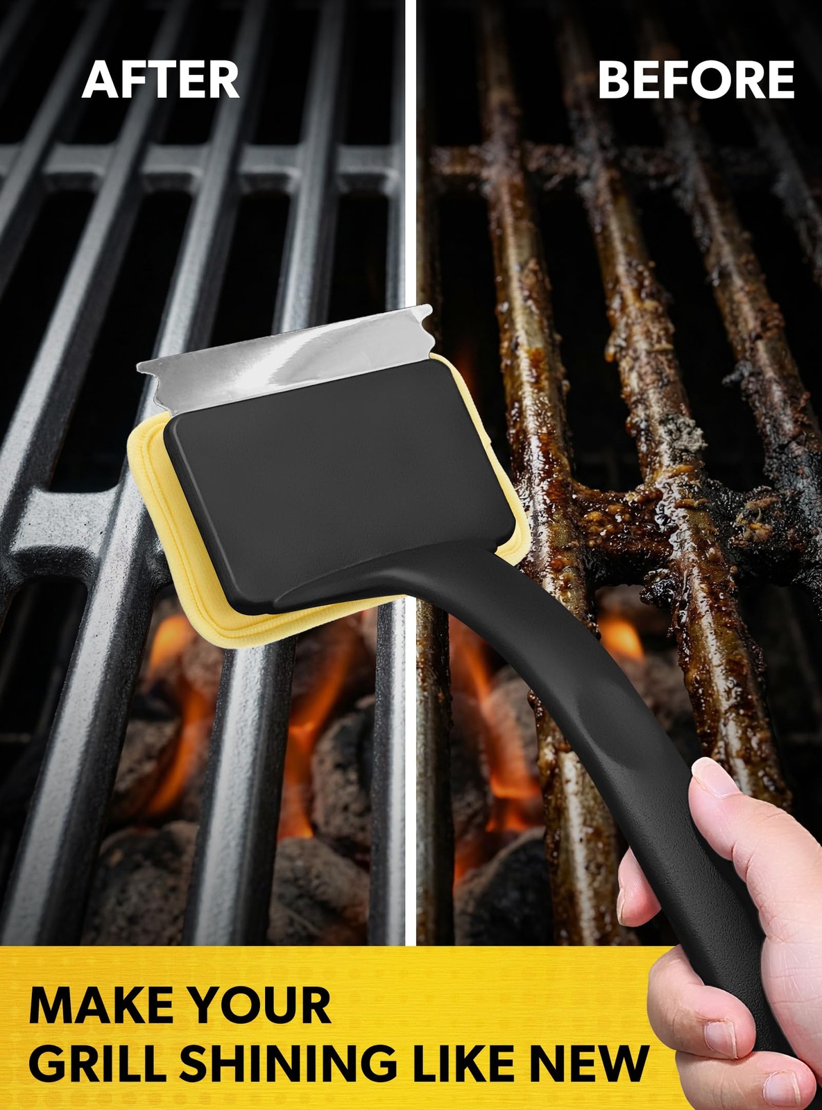 MEKER 4 PCS Grill Replacement Head, Yellow (NO Brush) Yellow-4 Pads