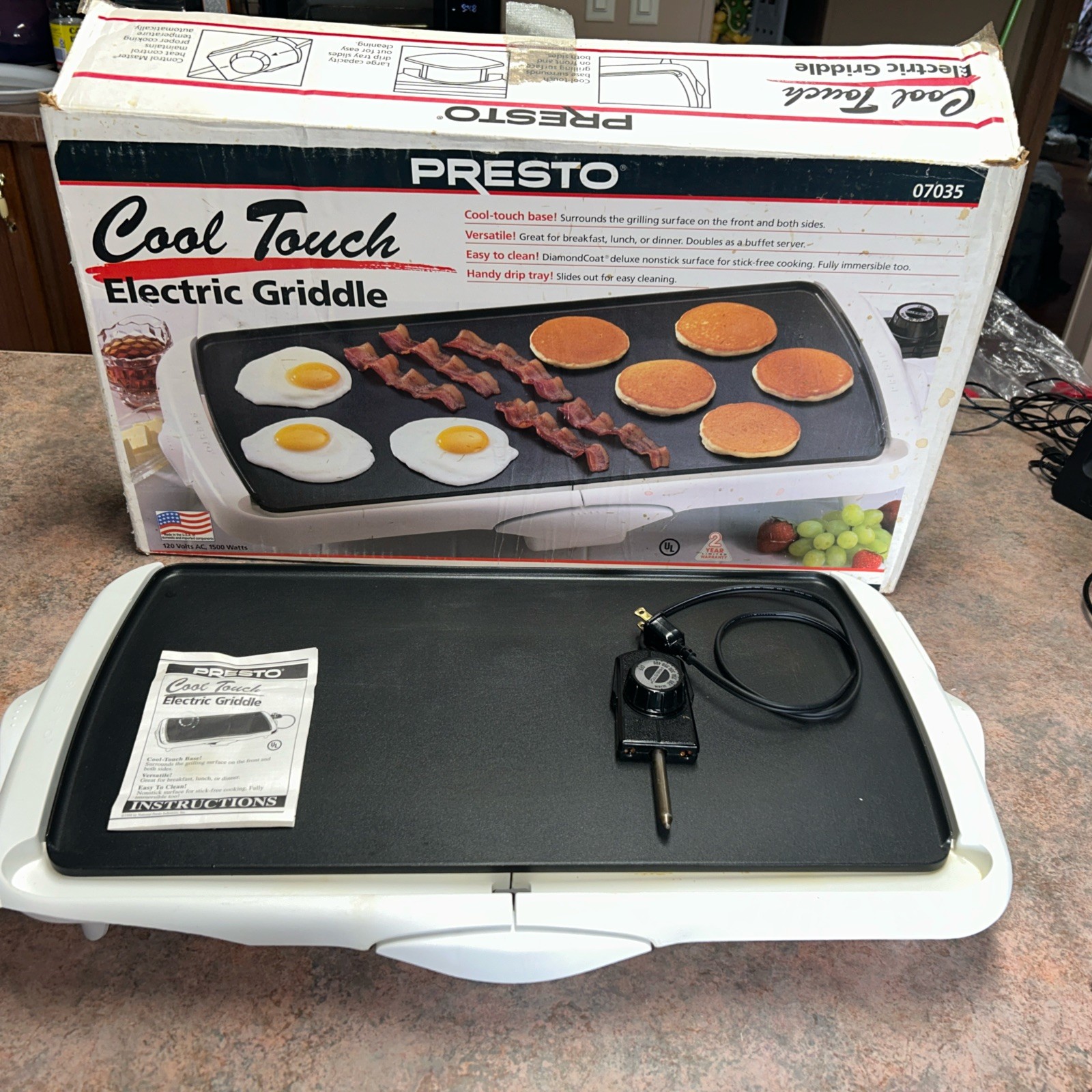 Vintage Presto Cool Touch Electric Griddle 07035 Made USA Original Box Tested