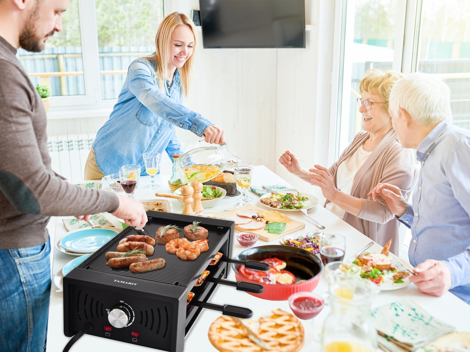 Raclette Party Grill 3-Tier 1450W Indoor Electric for 8 People – BBQ Gatherings