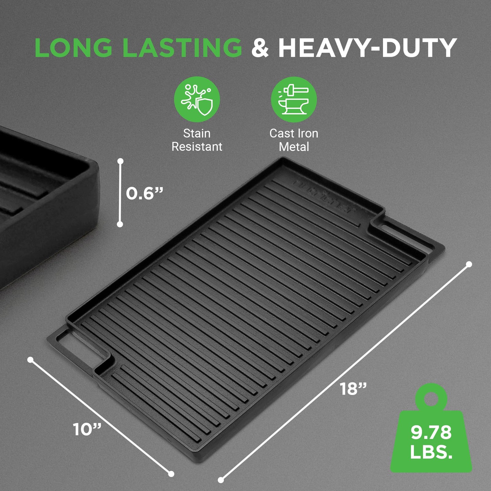 Cast Iron Reversible Griddle 18×10 Inch Flat Top Grill Indoor Outdoor Cooking
