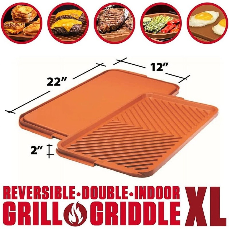 XL Nonstick Reversible Grill Griddle Pan Indoor Outdoor Cooking Oven Safe New