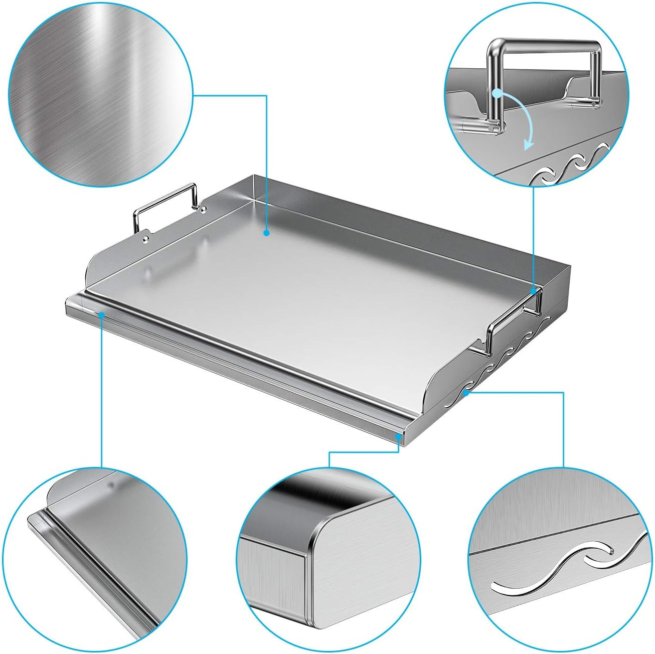 17″ x 13″ Stainless Steel Griddle for BBQ & Camping – Even Heat Cooking