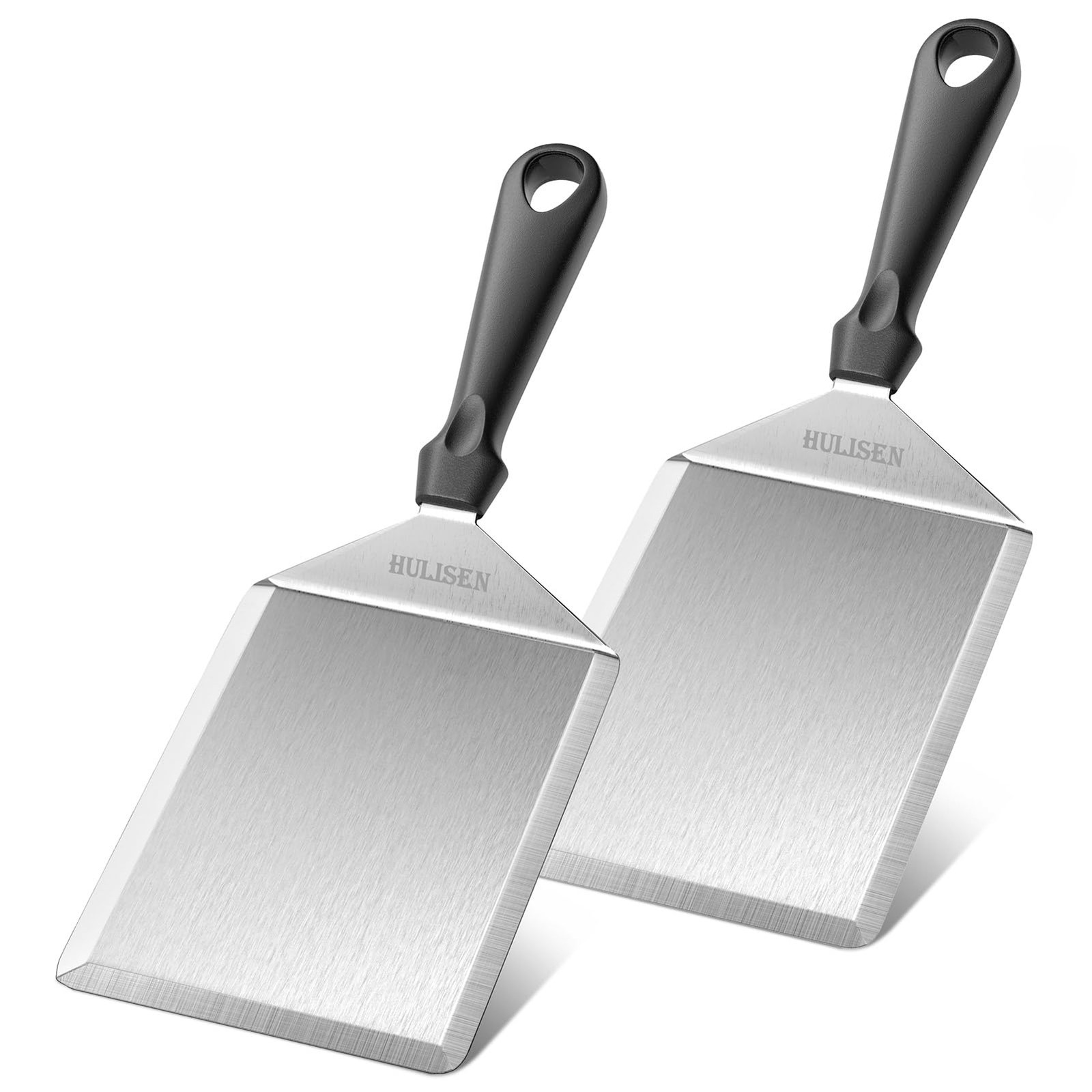 HULISEN Stainless Steel Spatula 2 pcs, 6 x Grilling (2-Pack), Silver