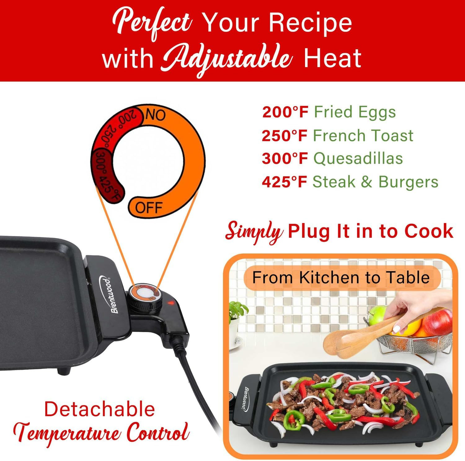 12″ X 10″ 1,200-Watt Electric Griddle with Ceramic Non-Stick Coating