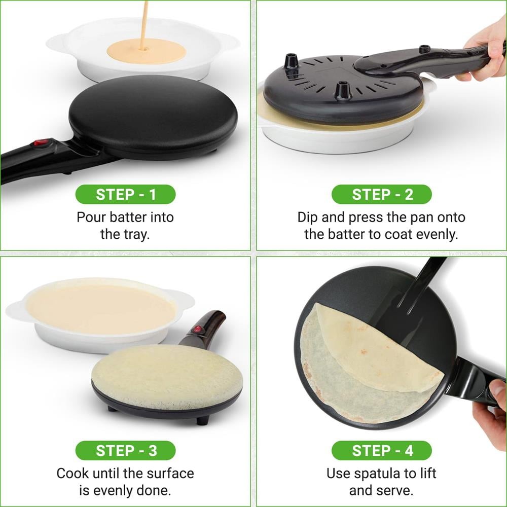 Nutri Chef Electric Plug in Countertop Crepe Maker and Griddle Hot Plate, Black