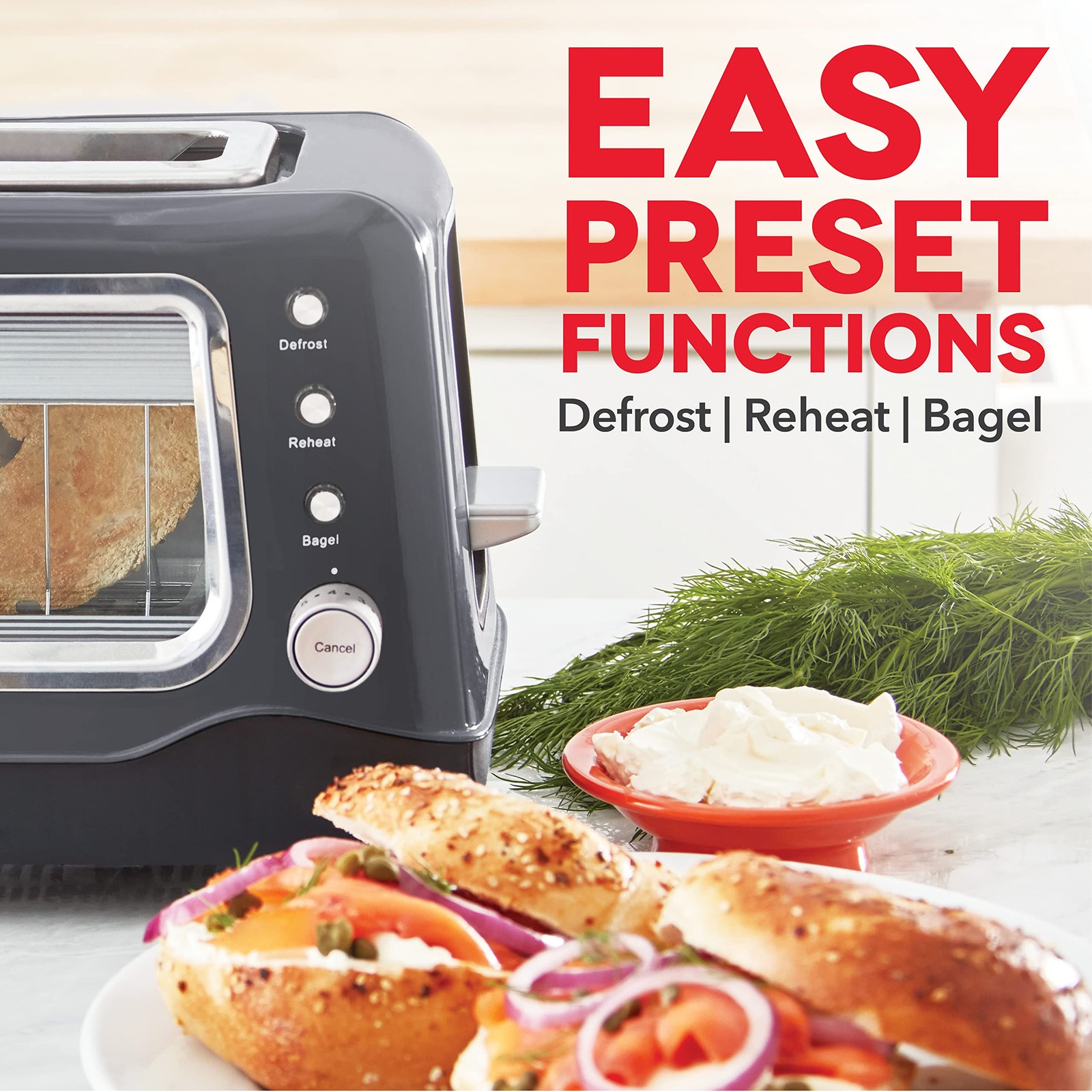 DASH Clear View Toaster: Extra Wide Slot Toaster with See 2 Slice, Gray