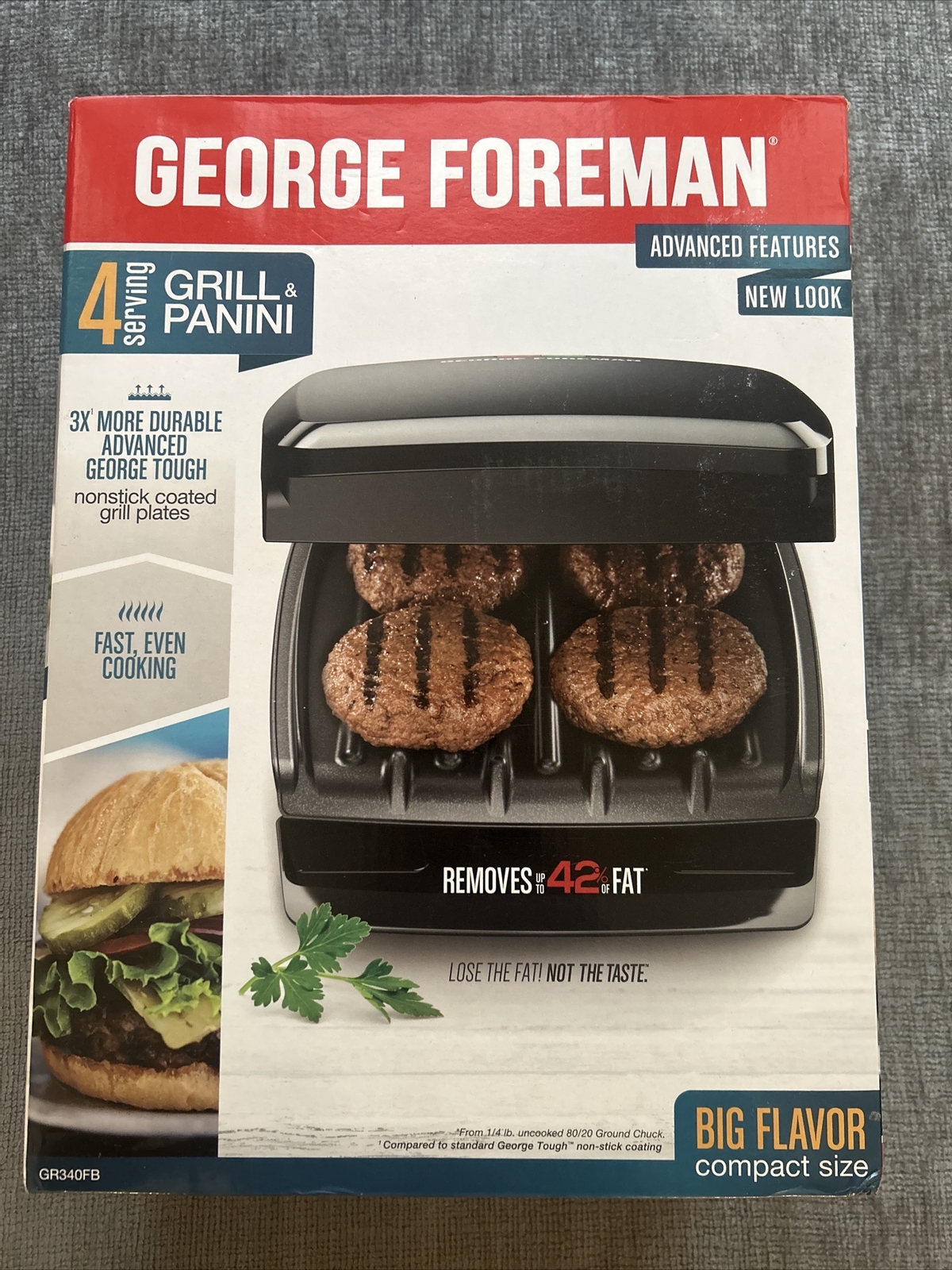 George Foreman 4-Serving Basic Plate Grill & Panini – GR340FB – New