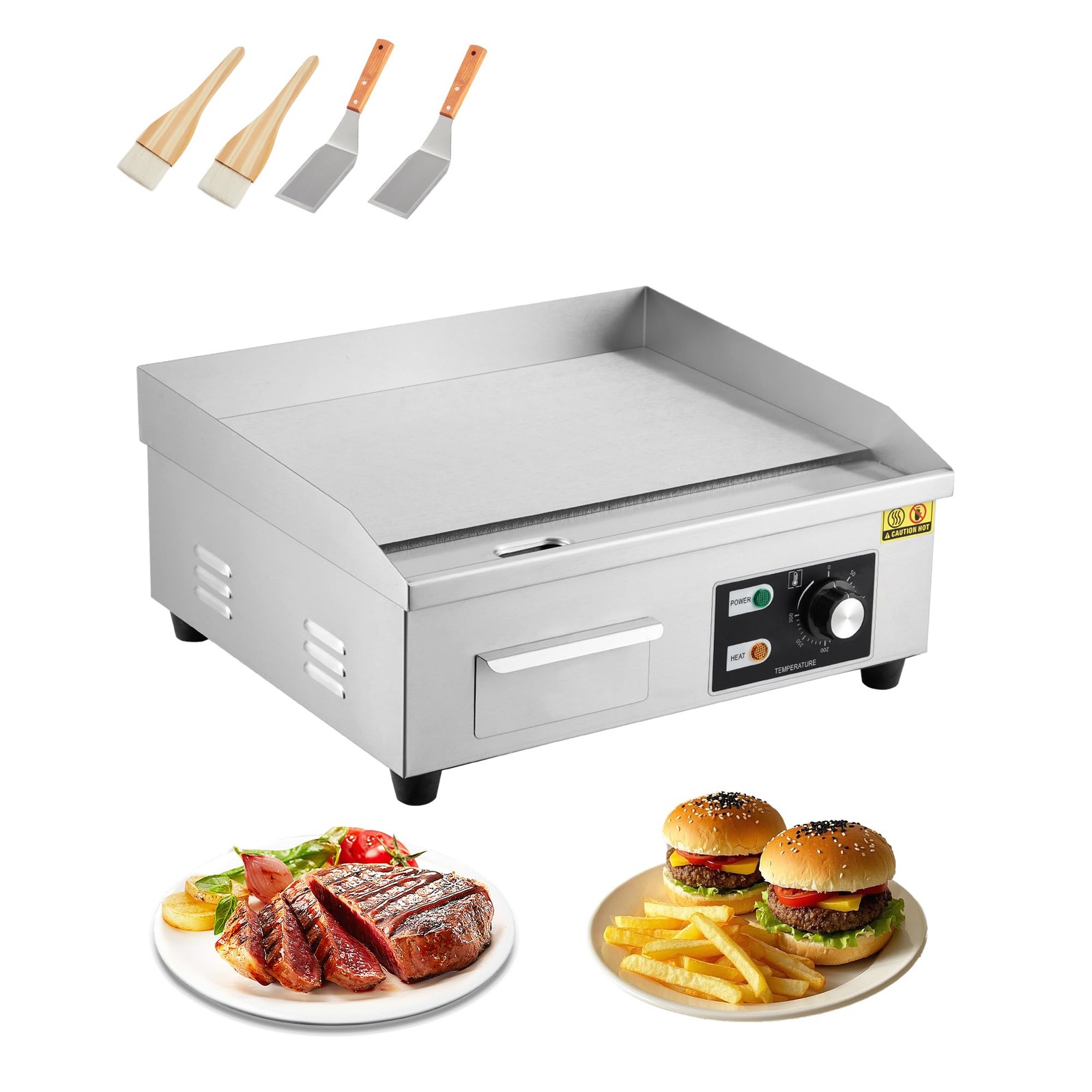 Commercial Electric Griddle 1600w Stainless Steel Flat Top Grill For Home