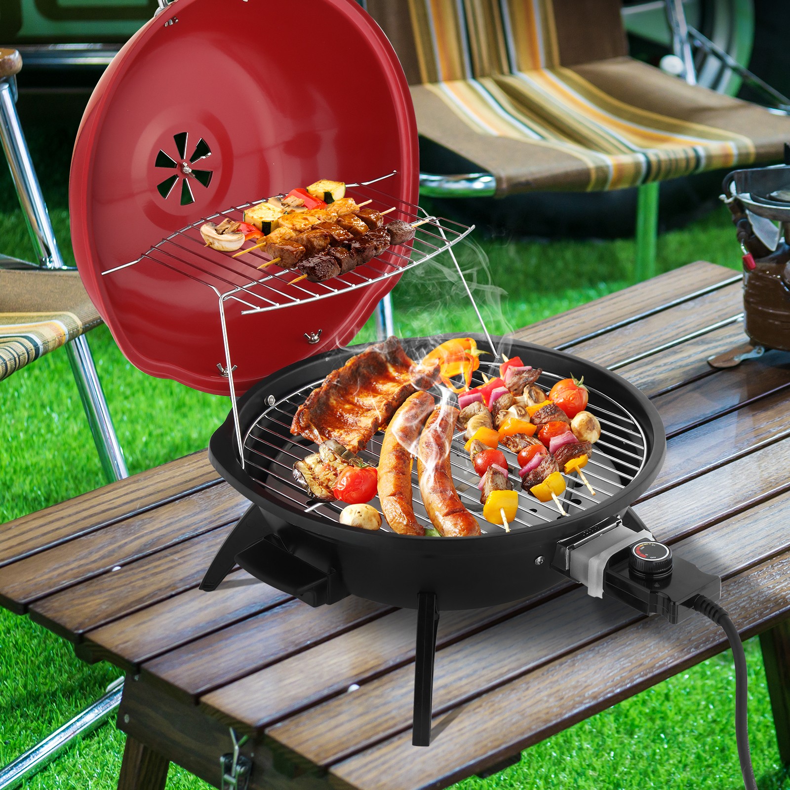 Electric Countertop BBQ Grill, Portable Double Layer Indoor/Outdoor Electric