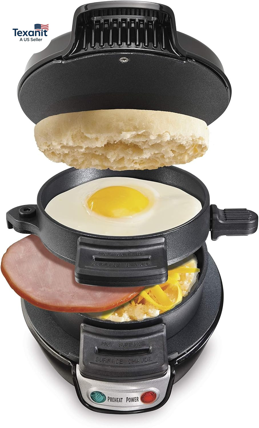 Breakfast Sandwich Maker with Egg Cooker Ring, Customize Ingredients, Perfect fo