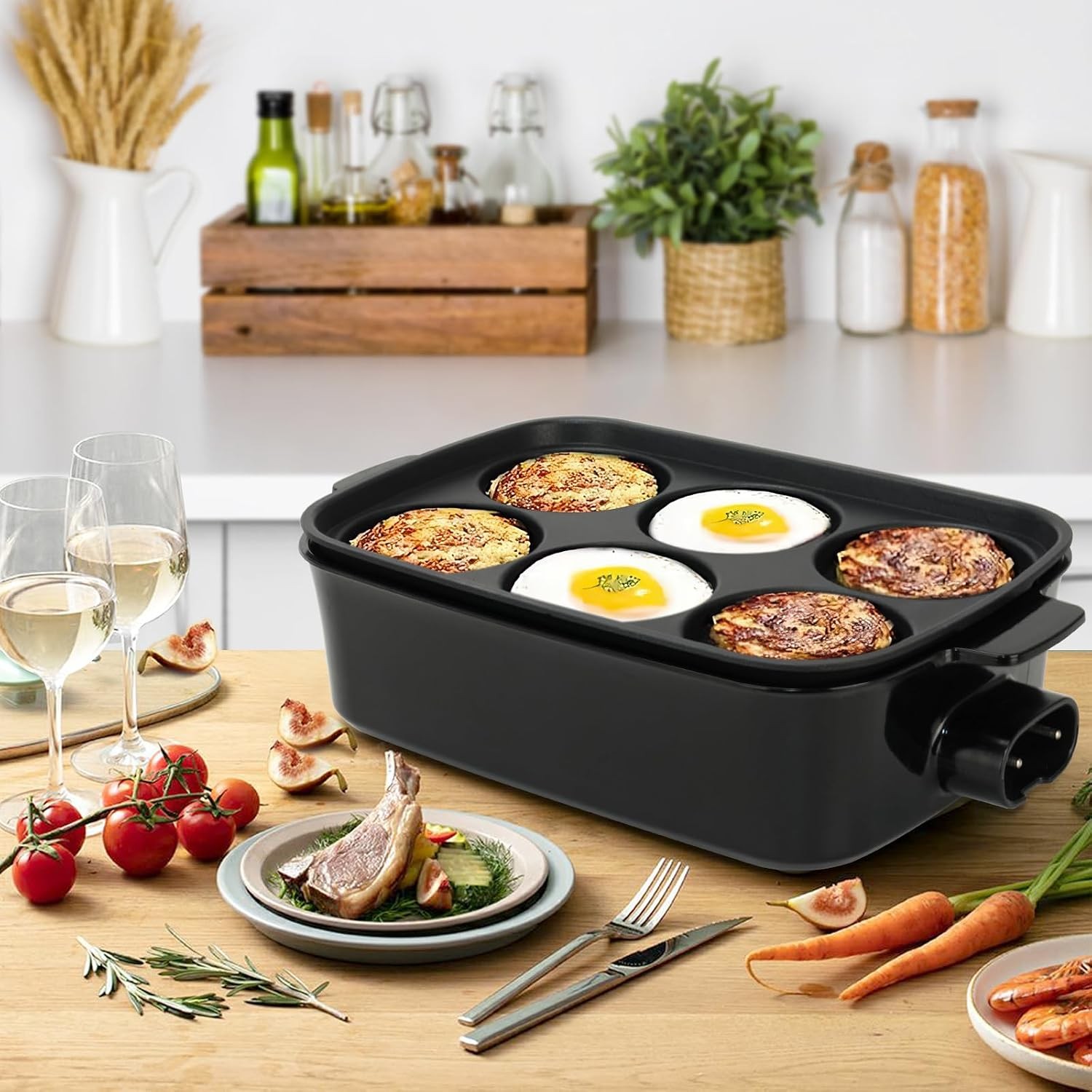 3-in-1 Multifunctional Electric Grill,Electric Skillet Nonstick with Lids 1400W