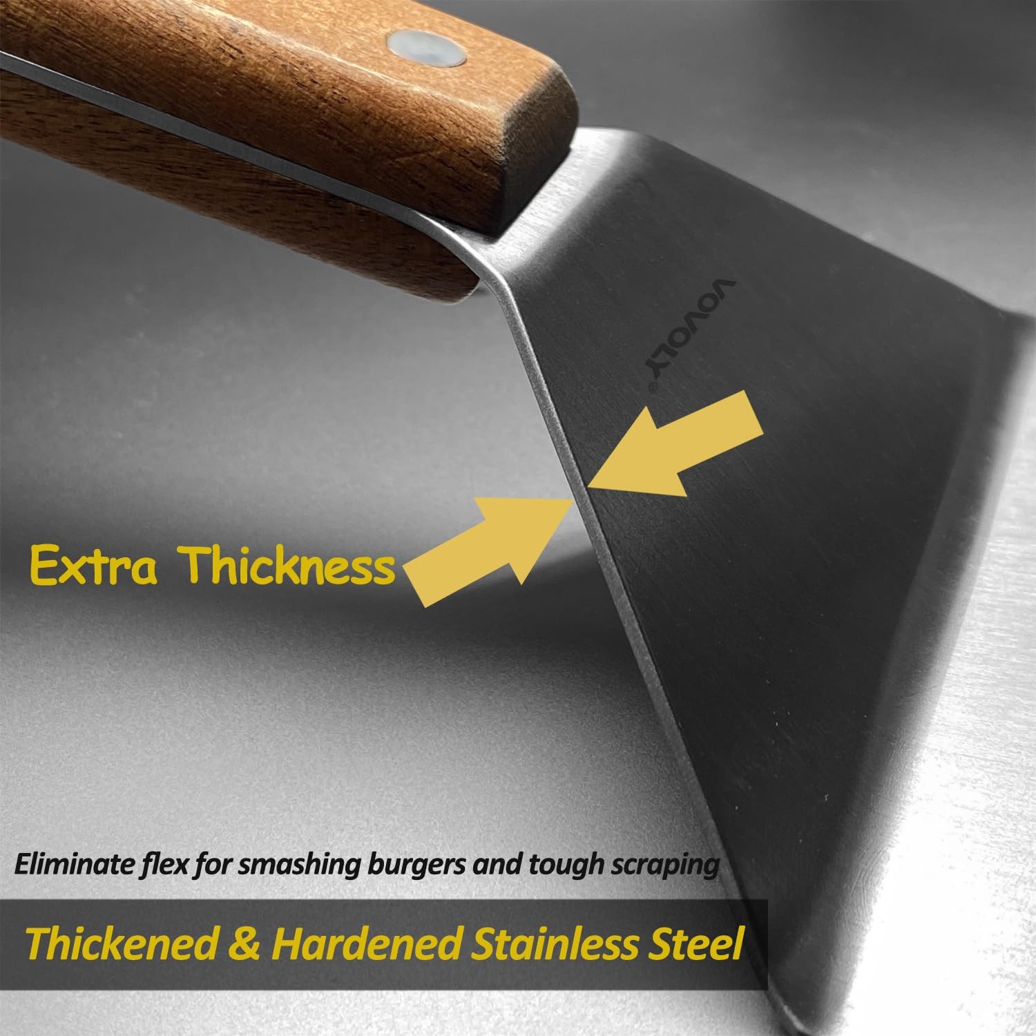 Extra Wide Spatula, Large Metal Spatula with 5″ x 6″, Wood & Stainless Steel