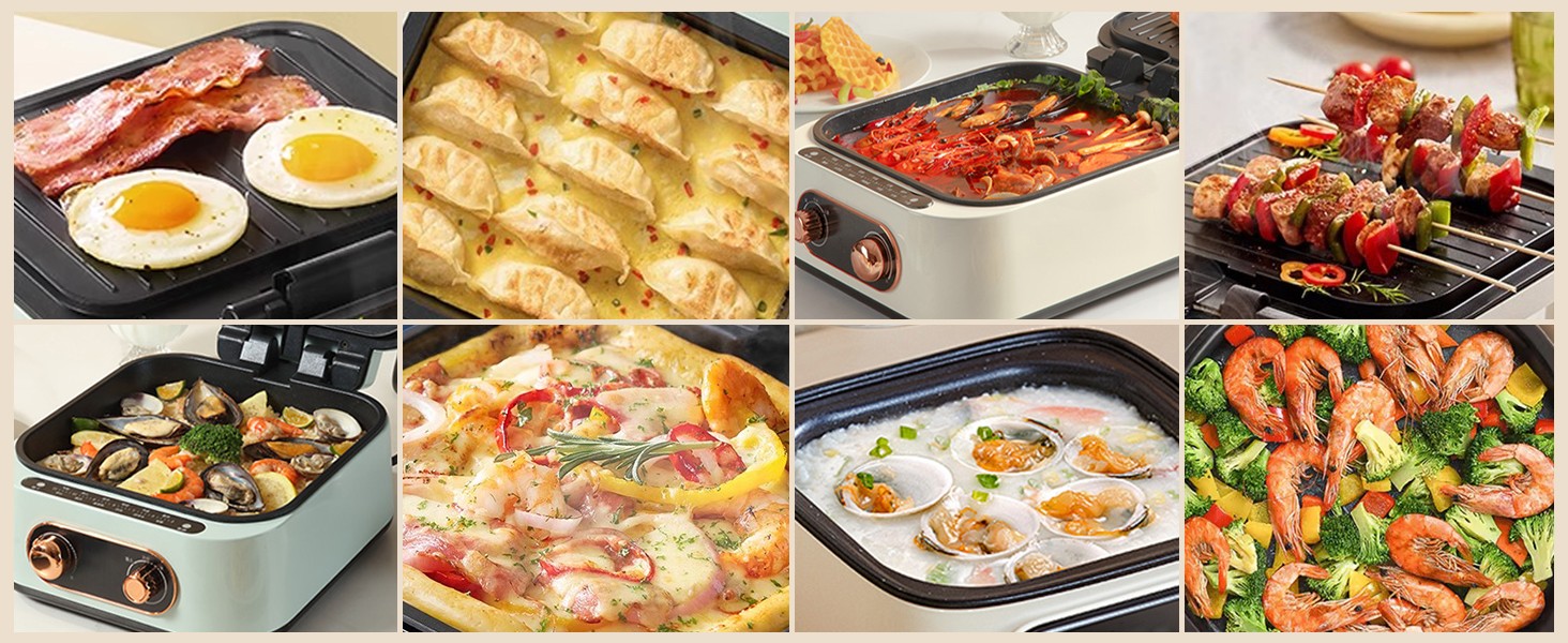 AORAN 7-in-1 Electric Griddle with Non-Stick Coating, Smokeless Grill for