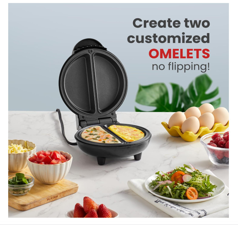 Omelet Maker Nonstick 5.6″ Dual Omelette Breakfast Snack Cooker Steel