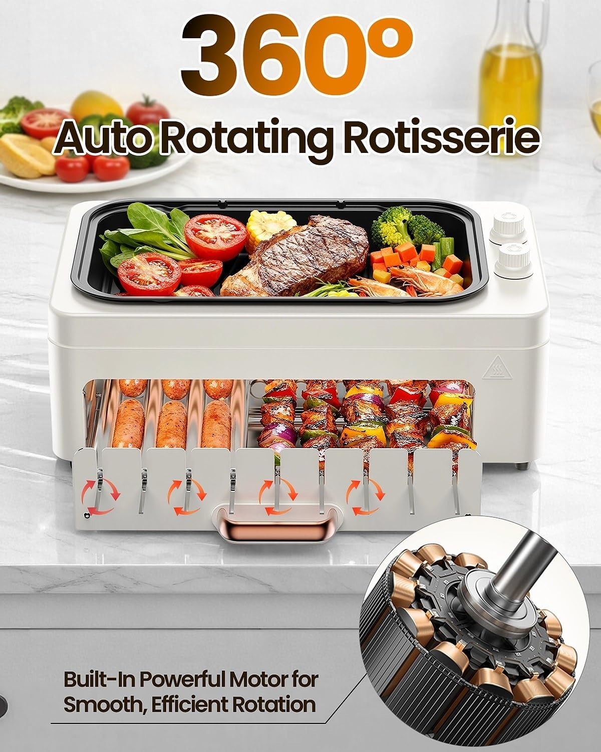 4-in-1 Electric Indoor Grill Smokeless for Home,Countertop Electric Grill with
