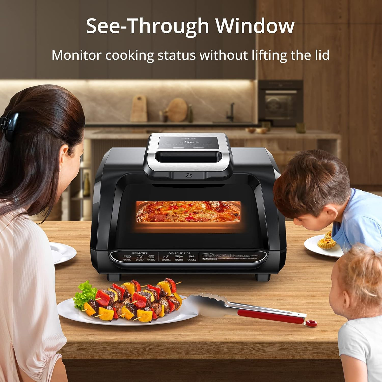 7-in-1 Electric Grill & Air Fryer Combo, 1750W, 4QT with View Window