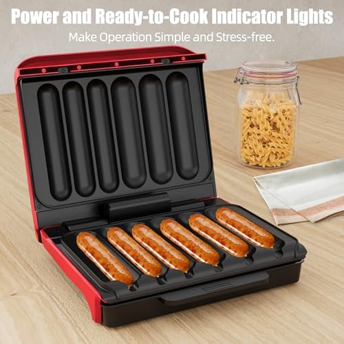 KEINVE Hot Dogs Machine, Electric Grill with Oil Drip Tray & Cord Storage | Red