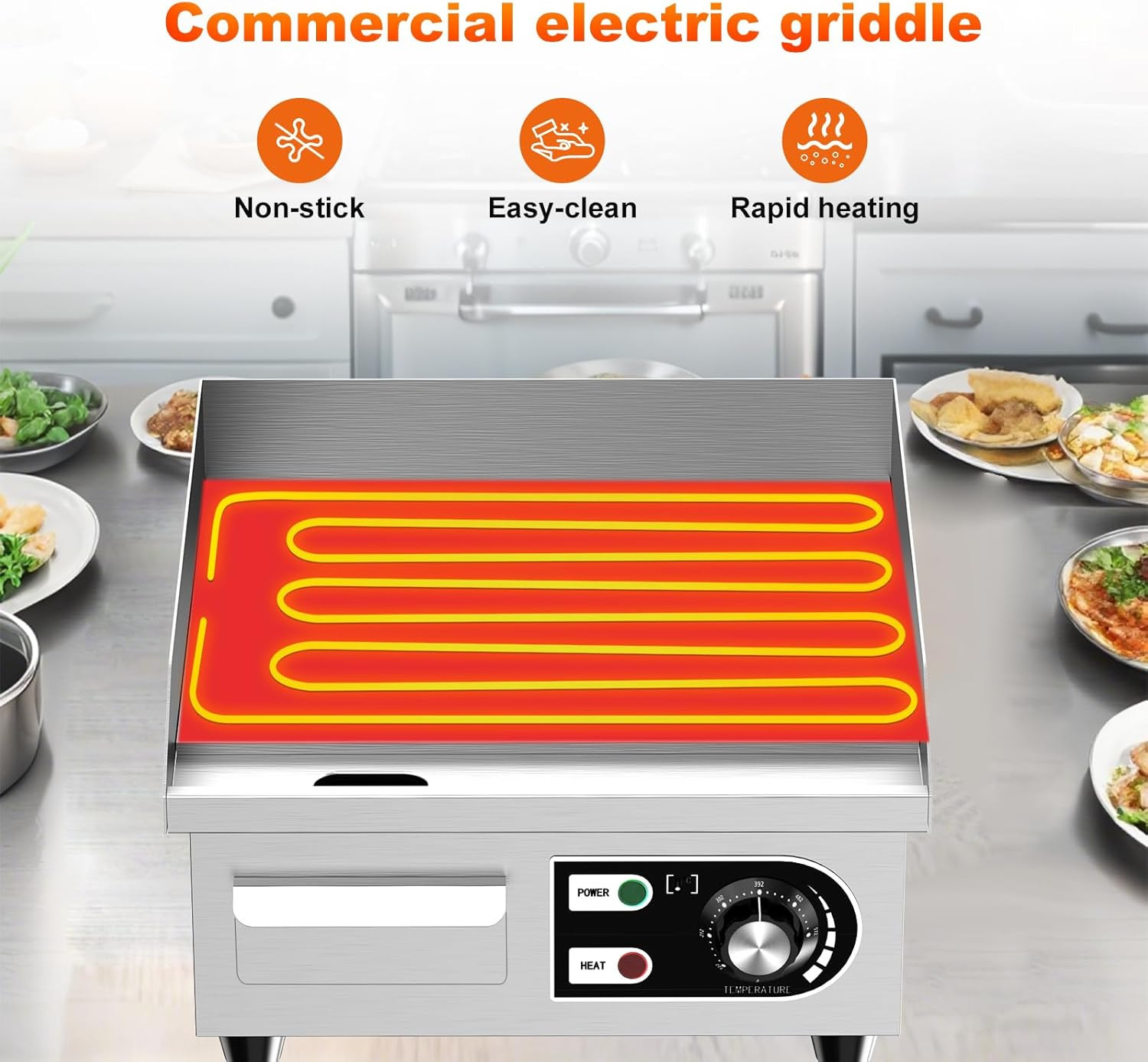 14″ Commercial Electric Griddle – Non-Stick Stainless Steel Cooking Plate
