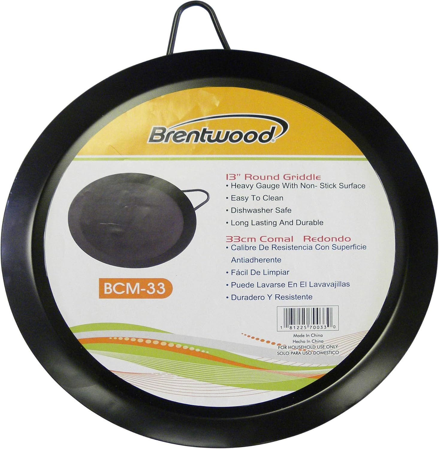 Brentwood Appliances SS-BW-BCM-33 BCM-33 13”/33Cm round Griddle (Comal), Black