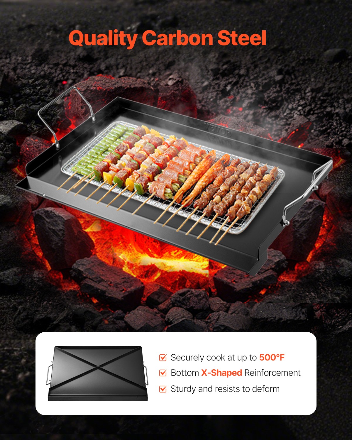 VEVOR 24×16 in Flat Top Griddle Carbon Steel Universal BBQ Grill Pan Cookware