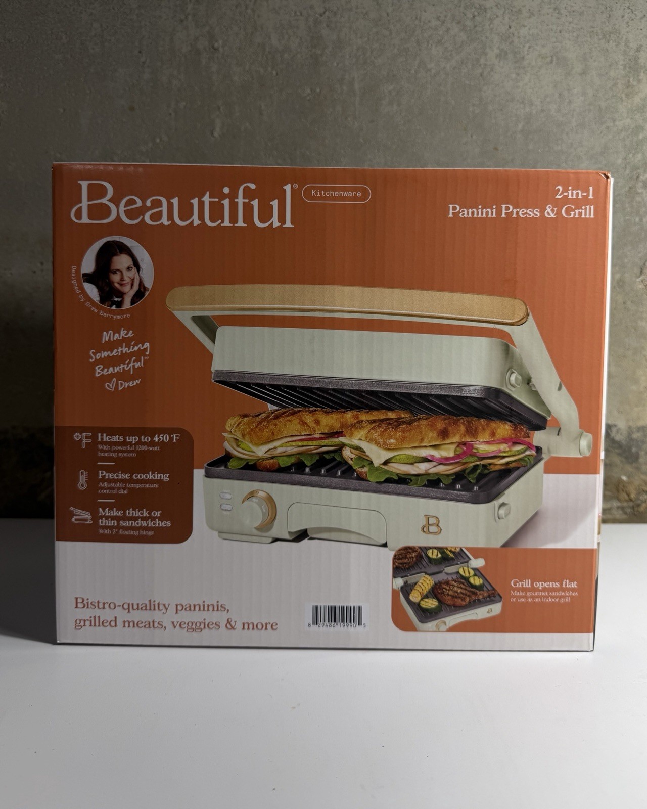 Beautiful 2-in-1 Panini Press & Grill, Sage Green