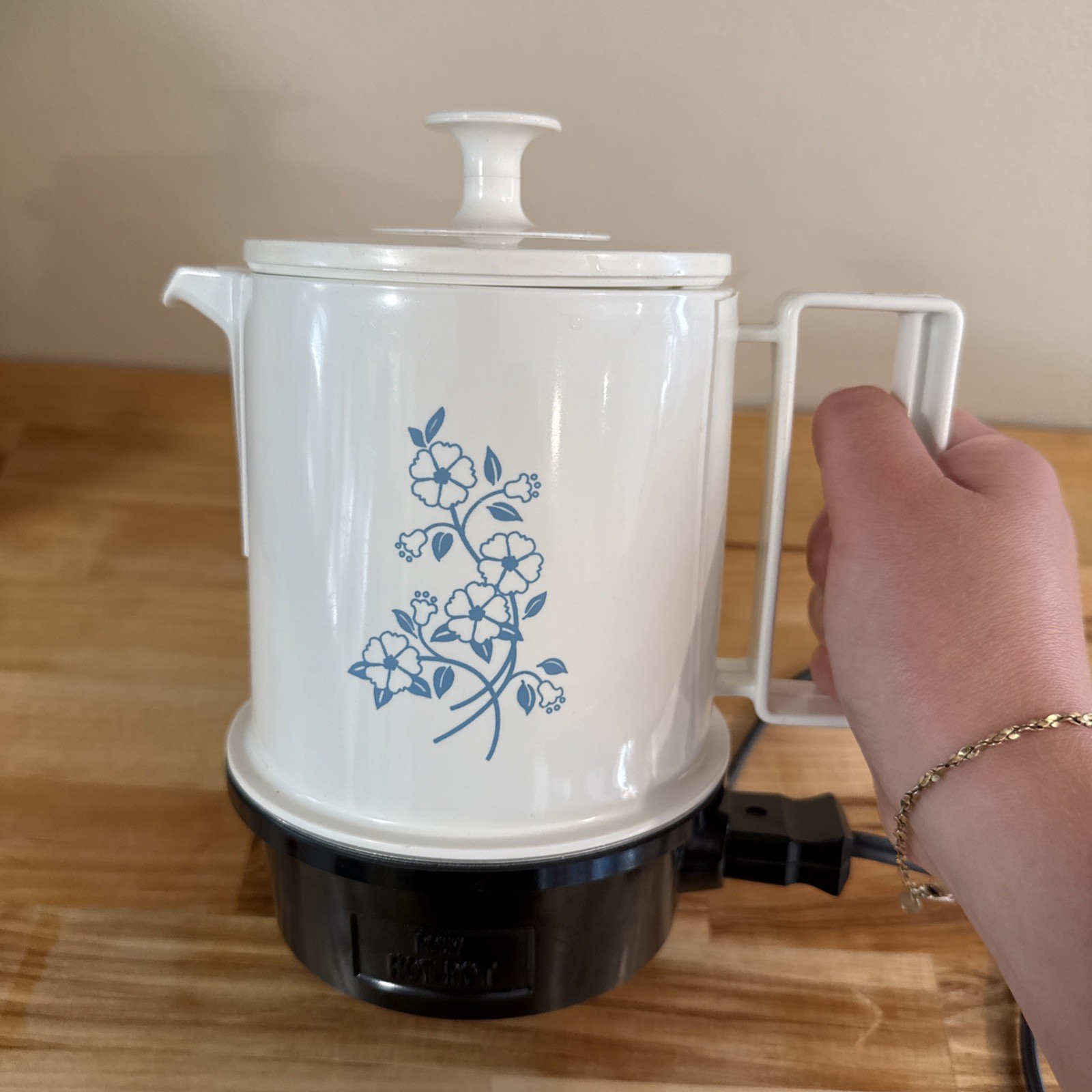 Vintage Blue Floral Regal Poly Hot Pot 5 Cup Electric Tea Coffee Water Kettle