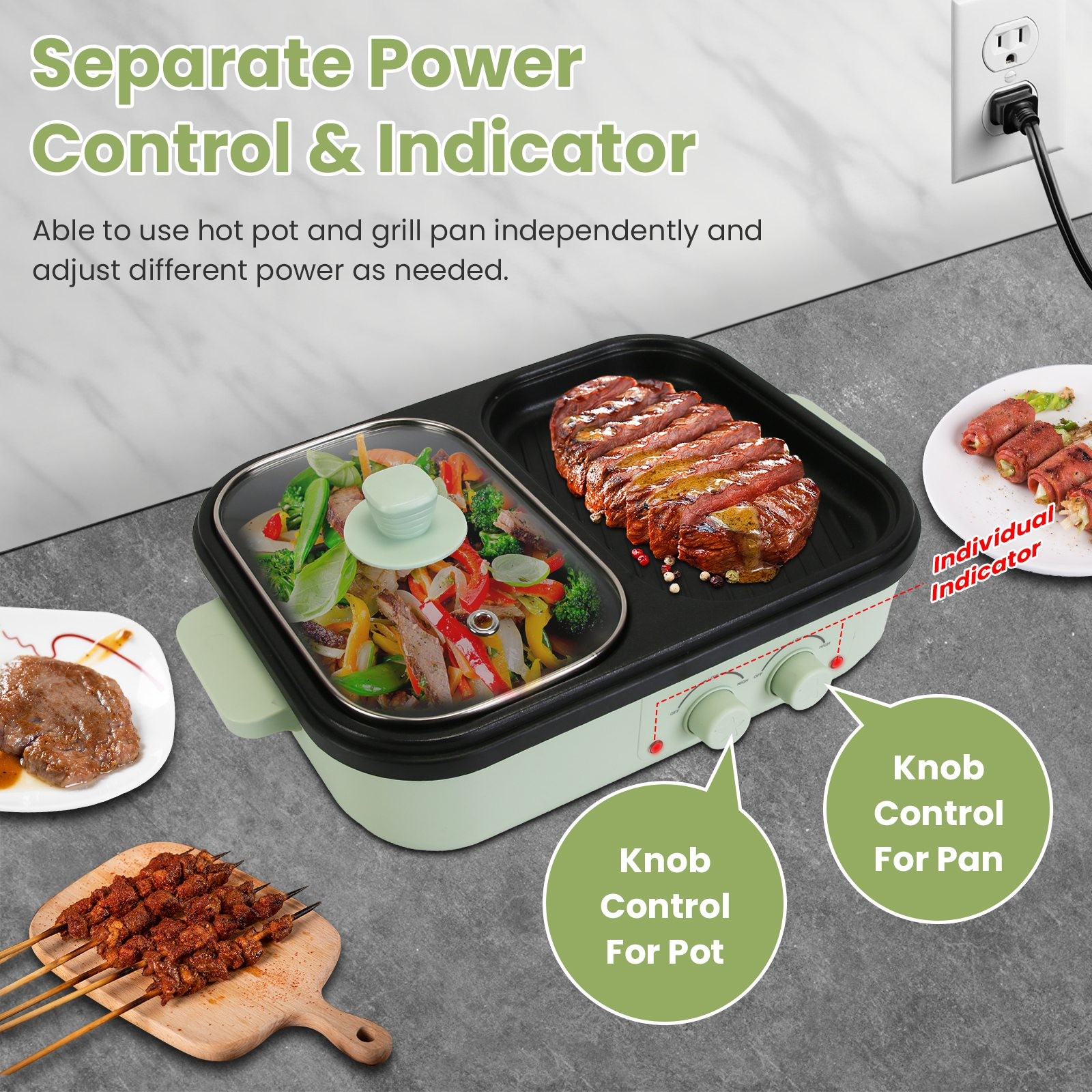 2-in-1 Electric Hot Pot & Grill Combo 1300W Dual Separate Temperature Control