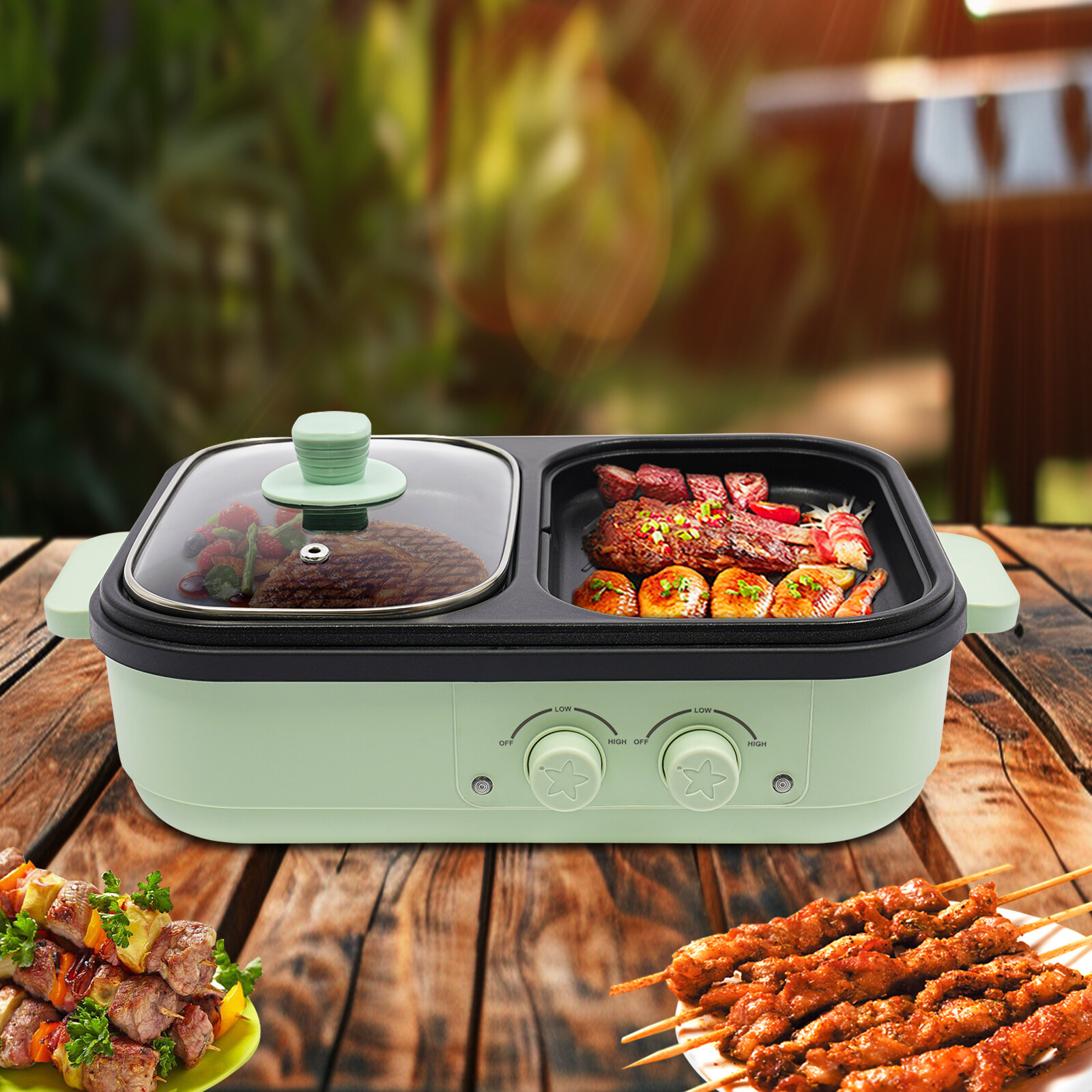 Electric Hot Pot With Grill Area, Multi-purpose Hot Pot, 2-In-1 Electric Hot Pot
