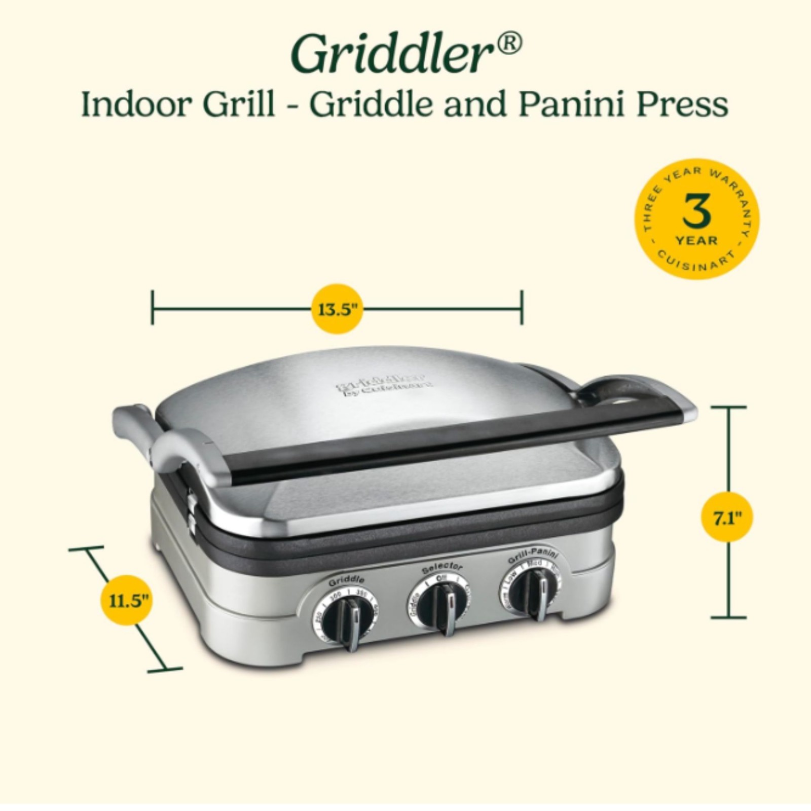 Cuisinart Griddler 5-in-1 Indoor Grill Panini Press Sandwich Maker GR-4NNAS New