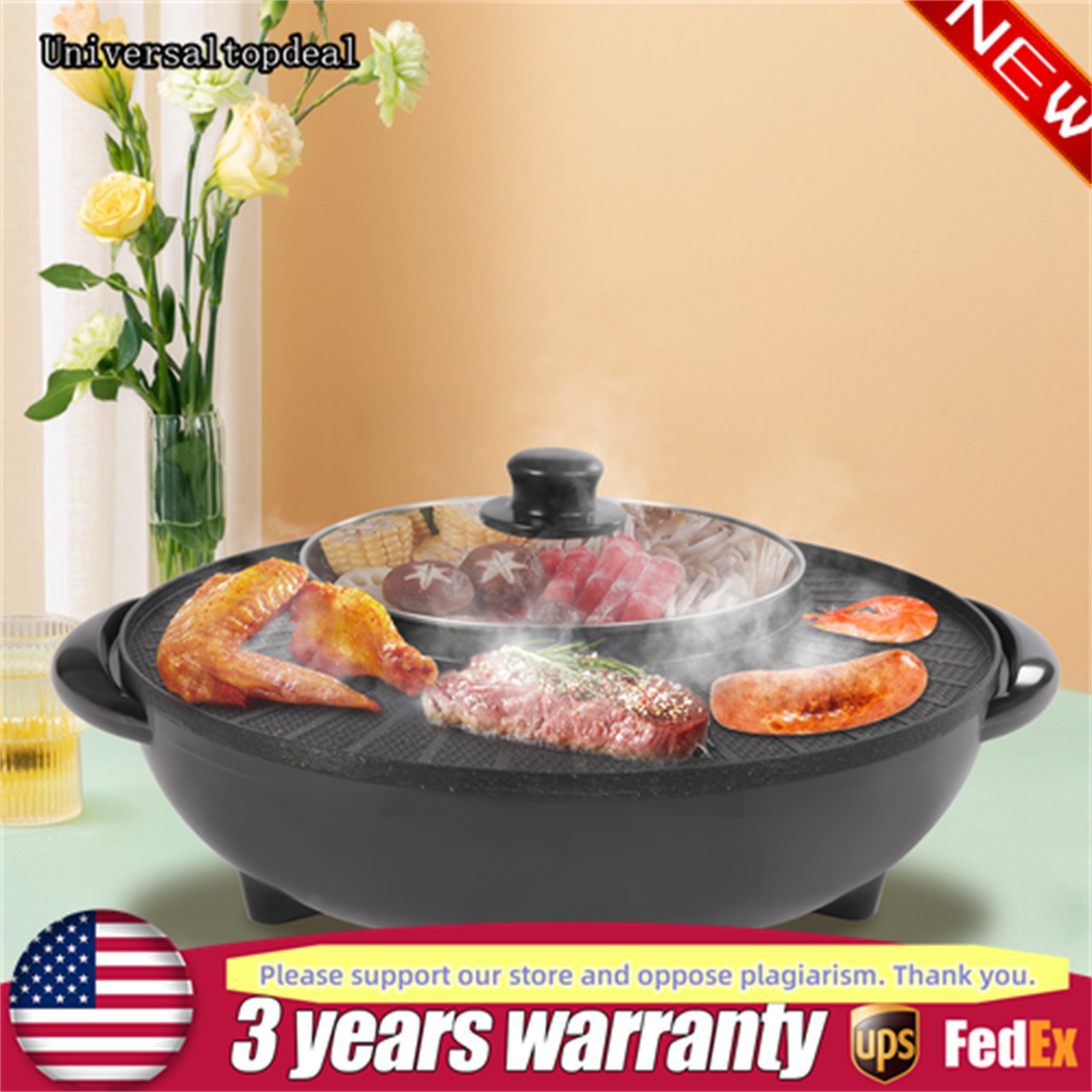 Circular Edition Hotpot Grill Combo Indoor BBQ Parties Electric Hot Pot Black