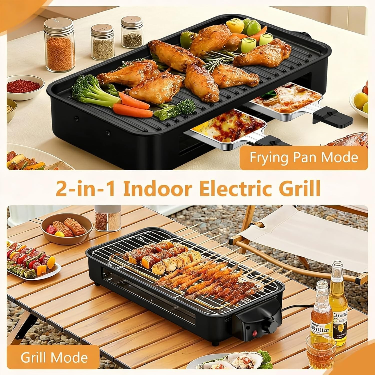 Electric Indoor Grill 1700W 2 in 1 Smokeless Indoor Grill for Kitchen with