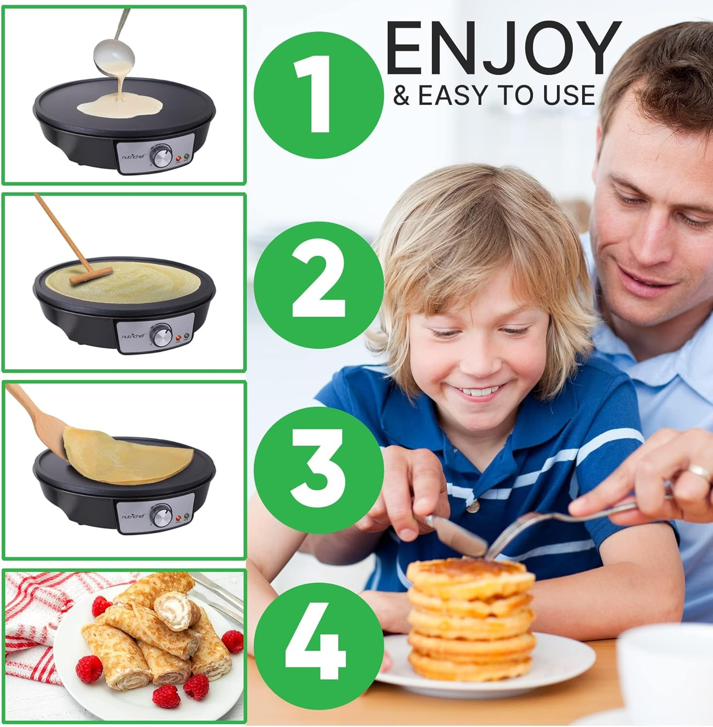 Electric Crepe Maker Pan & Griddle | 12 Inch Nonstick Cooktop | LED Indicators &