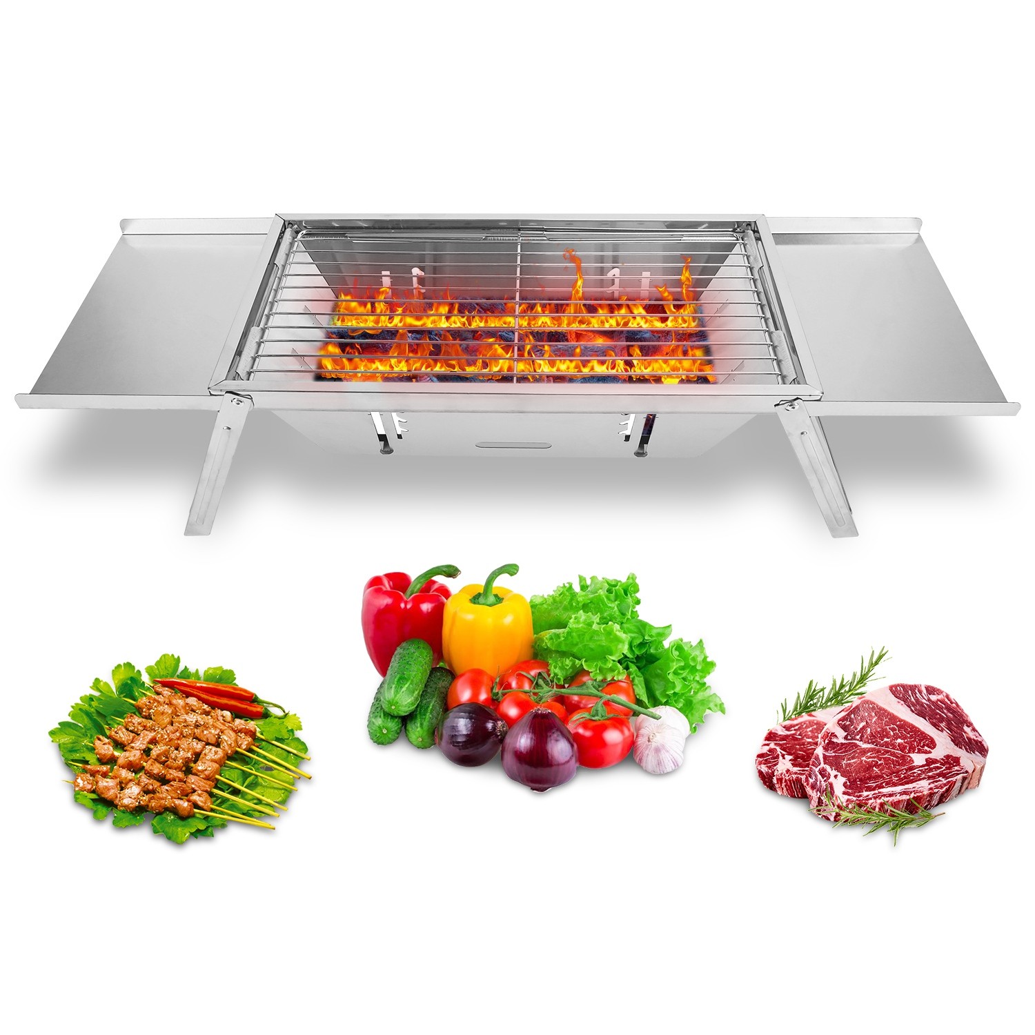Portable Charcoal Grill with Adjustable Fire Grate Foldable for Camping BBQ