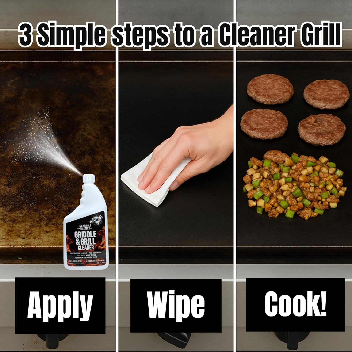 Griddle & Grill Cleaner – Flat Top Griddle Cleaner, Non-Caustic, Food-Contact Sa
